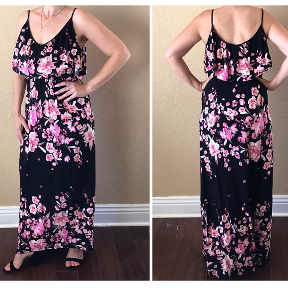pink and black maxi dress